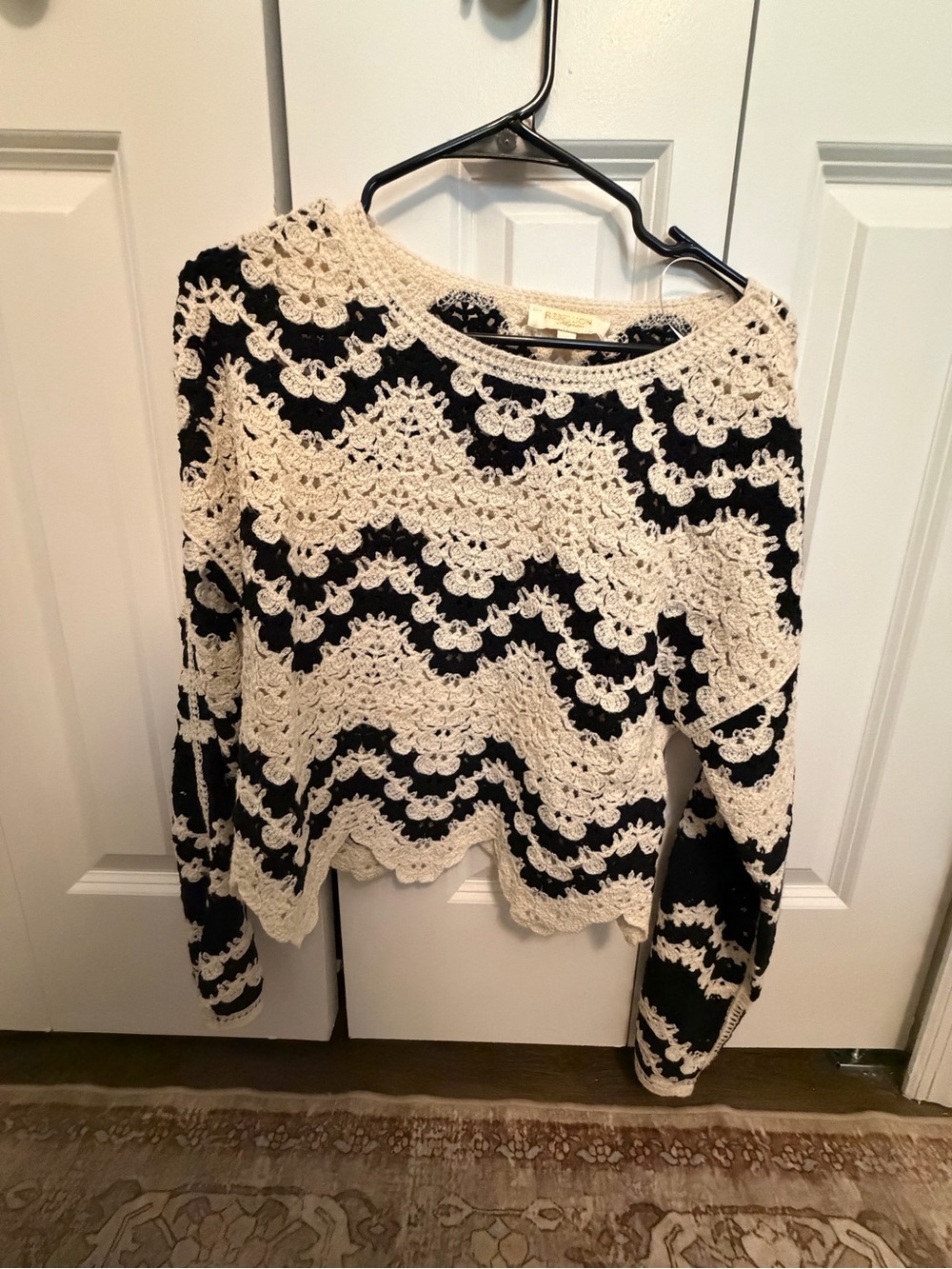 Rebellion Black & Cream Crochet Wave Pullover